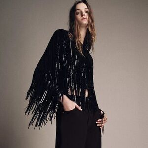 ZARA RUNWAY COLLECTION MODERN BOHO FRINGE SEQUIN JACKET